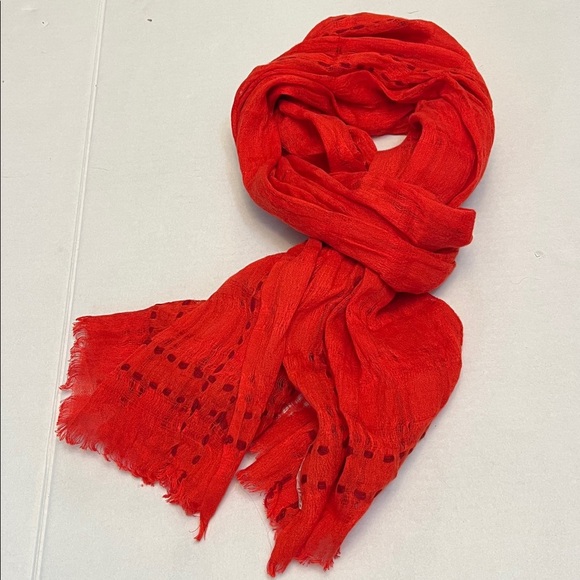 EILEEN FISHER RED CASUAL SHEER LARGE LINEN/CASHMERE/MERINO WOOL SCARF